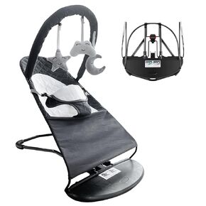 Baby Bouncer, Portable Baby Bouncer Seat for Babies 0-18 Months, 100% Cotton Fabrics, Adjustable Multi Position Baby Bouncer Seat, Infant Rocker Chair with Hanging Toys-Dark Grey