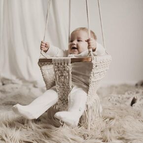 Boho Macrame Baby Swing Chair- 100% Natural Cotton, Handmade Macrame Swing Boho Baby Outdoor High Back Baby Gift Nursery Decor, Best Gift