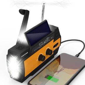 FosPower Emergency Weather Radio (Model D8) NOAA/AM/FM with 10,000mAh/37000mWh Portable Power Bank, USB/Solar/Hand Crank Charging, SOS Alarm & Flashlight for Indoor/Outdoor Emergency
