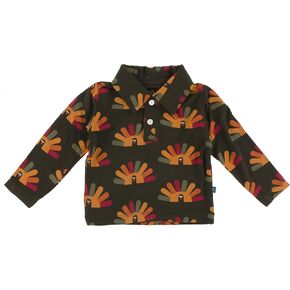 KicKee Pants Thanksgiving Fall Turkey Long Sleeve Polo, Super Soft Boy’s Shirt, Baby and Kid Clothes