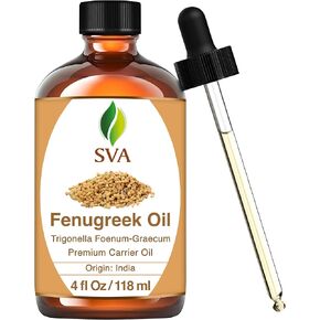 SVA Organics Fenugreek Carrier Oil - 4 Oz-100% Pure, Natural, Unrefined, Cold Pressed & Therapeutic Grade with Premium Glass Dropper for Nourished Skin, Hair Care, Body Massage & Aromatherapy