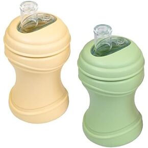 Re-Play 8oz Transition Sippy Cups for Baby Toddler, Medical Grade Silicone Soft Spout & Travel Lid, Easy to Hold Hourglass Shape, Made in USA from Recycled Milk Jugs - Ice Blue/Grey