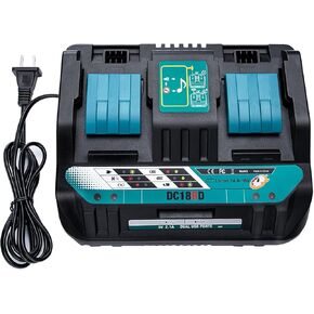 18V DC18RD Dual Ports Battery Charger for Makita 14.4V-18V LXT Lithium-Ion Battery BL1415 BL1430 BL1830 BL1840 BL1850 BL1850B BL1860B BL1860 BL1815, Hiesuan Replace DC18RC DC18SF DC18RT