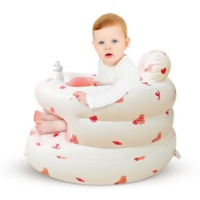 Inflatable Baby Seat for Babies 4-36 Months, Blow Up Floor Chair with Built-in Air Pump for Sitting Support, Perfect for Summer and Beach Travel, Full enclosure丨 Inflatable Baby Chair (Bear)