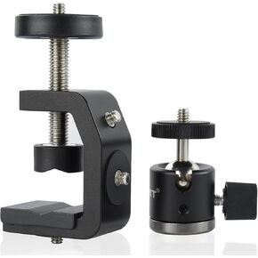 UTEBIT C Clamp Camera Mount Tripod Clamp with Mini Ball Head Desk Clamps（1/4 Thread Hole）C Clamp Mount with 1/4" Hot Shoe Compatible for Camera Woodworking Desktop