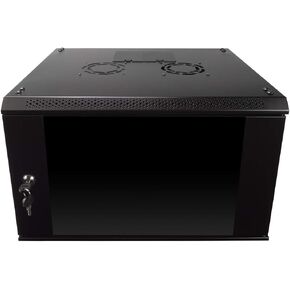 NavePoint 9U Server Rack Enclosure with Glass Door, Cooling Fan, Locks, & Removable Side Panels - 9U Wall Mount Network Cabinet 19 Inch Rack 17.7 Inches Deep