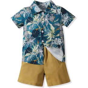 Toddler Baby Boy Clothes Shorts Set Button Down Hawaiian Shirts Solid Shorts Summer Outfits Boys Print Clothing Sets