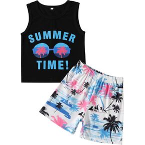 Baby Boy Clothes Toddler Boy Summer Outfits Boys Sleeveless Tank Tops Shorts Set Letter Print Hawaii Beach Clothes
