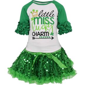 Girls 2 Piece Ruffled Sleeve Tulle Kids Toddler Skirt Set Dress Outfit