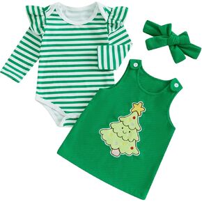 Christmas Halloween Skirt Outfit Newborn Baby Girl Ruffle Romper Suspender Corduroy Overall Dress 3Pcs Clothes
