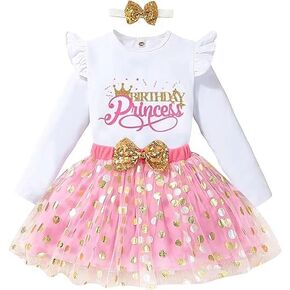 Toddler Kids Baby Girls Outfits Birthday Princess T-Shirts Top + Dot Bubble Tutu Skirt 2PCS Dresses Set