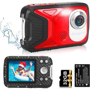 Waterproof Digital Camera,17 FT Underwater Camera 2.8" LCD HD1080P 30MP Kids Video Camcorder with 32G Card and Rechargeable Battery,Point and Shoot Camera for Kids Teenagers Students Gifts