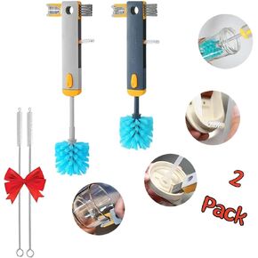 4 in 1 Baby Bottle Brush - 2 Pack Bottle Brush Cleaner with Straw Cleaning Brush, Bottle Cleaner Brush Set for Washing Sport Bottle, Mug, Cup Cover, Bottle Cap in Kuwait