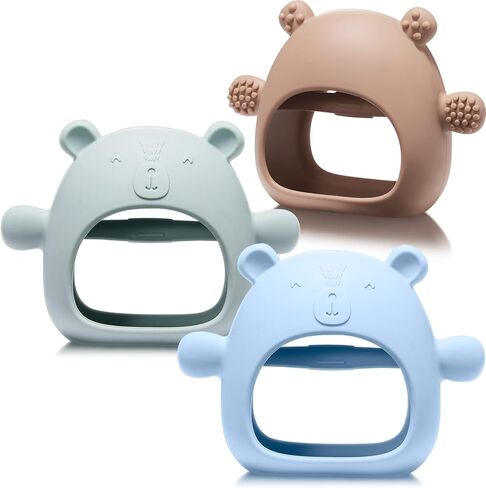 Chumia 3 Pack Baby Teether Teething Toys for Babies 0-6 Months Baby Teething Toy Silicone Anti Dropping Infant Hand Teether Pacifiers Wrist Hand Chew Toys for Sucking Needs (Blue, Caramel, Green) in Saudi Arabia