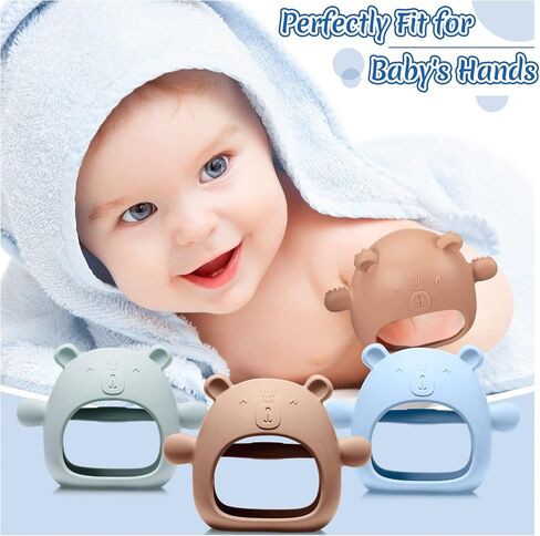 Chumia 3 Pack Baby Teether Teething Toys for Babies 0-6 Months Baby Teething Toy Silicone Anti Dropping Infant Hand Teether Pacifiers Wrist Hand Chew Toys for Sucking Needs (Blue, Caramel, Green) in Saudi Arabia