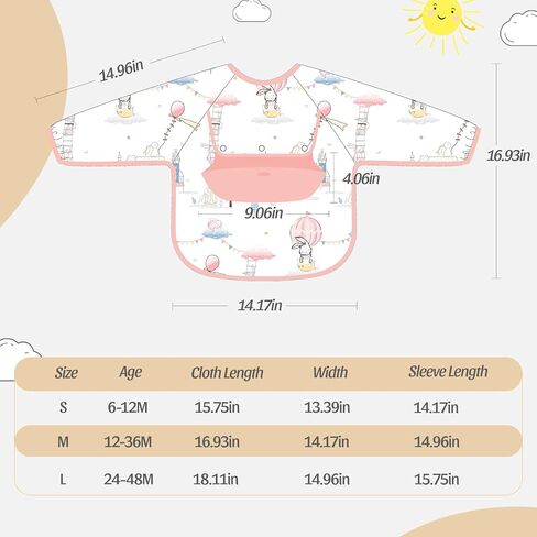 Baby Long Sleeve Smock Bib, Mess Proof Baby Bib, Toddler Waterproof Bibs Shirt for Boys Girls, Infant Feeding Smock for Eating, Baby Apron Silicone Bib with Food Catcher Pocket 6-12 Months in Saudi Arabia