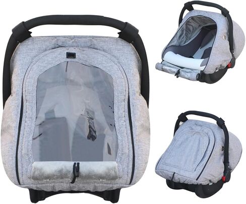 TSAYAWA Baby Car Seat Cover Winter, Warm Cozy Carseat Cover for Babies with EVA Window Waterproof, Full Protection Infant Car Seat Covers for Boys Girls, Windproof Newborn Car Seat Canopy, Gray in Saudi Arabia