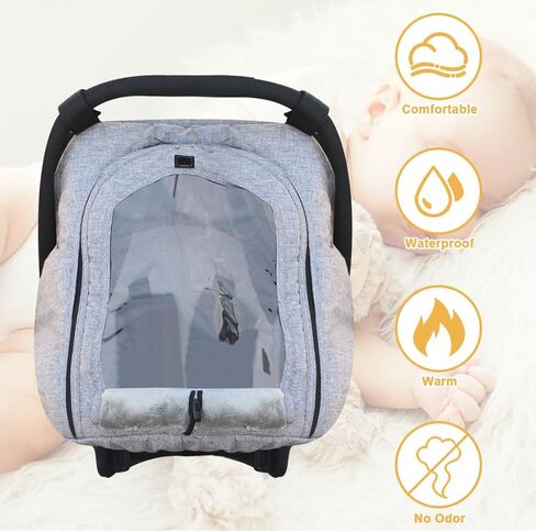 TSAYAWA Baby Car Seat Cover Winter, Warm Cozy Carseat Cover for Babies with EVA Window Waterproof, Full Protection Infant Car Seat Covers for Boys Girls, Windproof Newborn Car Seat Canopy, Gray in Saudi Arabia