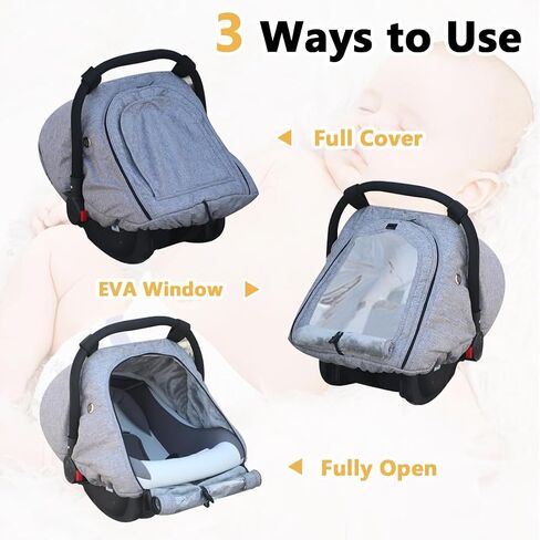 TSAYAWA Baby Car Seat Cover Winter, Warm Cozy Carseat Cover for Babies with EVA Window Waterproof, Full Protection Infant Car Seat Covers for Boys Girls, Windproof Newborn Car Seat Canopy, Gray in Saudi Arabia