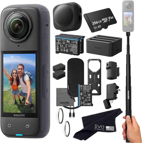 Insta360 X4 Pro Bundle-8K Waterproof 360 Action Camera with 8K 360 HDR Video, |Bundle Includes Selfie Stick, Extra 2 Batteries, Charger, Quick Reader, Mic Adapter, Lens Cap, Wind Muff (256GB) in Saudi Arabia