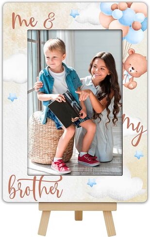 Bear Balloons Photo Frame, Me & My Brother Wooden Picture Frame with Easel, 4x6 Photo Insert, Newborn Gifts, Nursery Decor - A07 in Saudi Arabia
