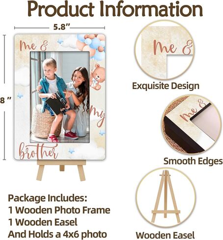 Bear Balloons Photo Frame, Me & My Brother Wooden Picture Frame with Easel, 4x6 Photo Insert, Newborn Gifts, Nursery Decor - A07 in Saudi Arabia