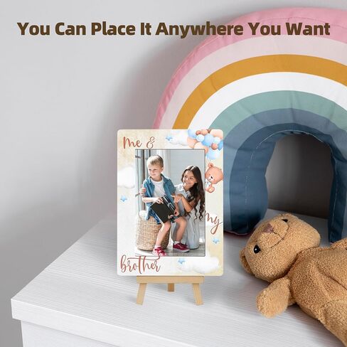 Bear Balloons Photo Frame, Me & My Brother Wooden Picture Frame with Easel, 4x6 Photo Insert, Newborn Gifts, Nursery Decor - A07 in Saudi Arabia