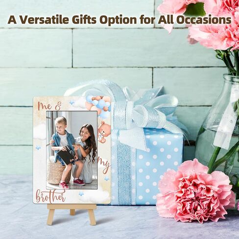 Bear Balloons Photo Frame, Me & My Brother Wooden Picture Frame with Easel, 4x6 Photo Insert, Newborn Gifts, Nursery Decor - A07 in Saudi Arabia