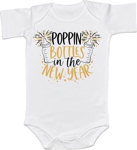 Happy New Years Eve Baby Romper Poppin' Bottles In The New Year Crew Onesie My 1st New Year Girl Boy Bubble Bodysuit (0-6 Months, Poppin' Bottles In The New Year-Short Sleeve Romper) in Saudi Arabia