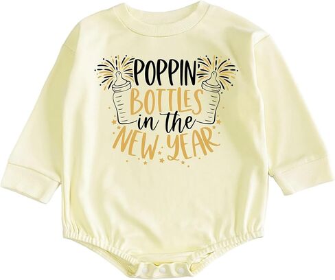 Happy New Years Eve Baby Romper Poppin' Bottles In The New Year Crew Onesie My 1st New Year Girl Boy Bubble Bodysuit (0-6 Months, Poppin' Bottles In The New Year-Short Sleeve Romper) in Saudi Arabia