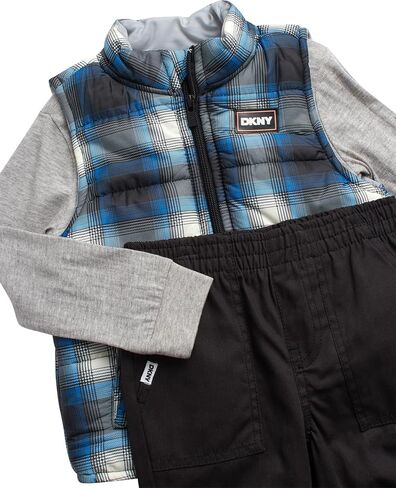 طقم بناطيل للأولاد من DKNY - سترة منتفخة معزولة مكونة من 3 قطع، قمصان وسراويل طويلة الأكمام للأولاد (مقاسات الرضع: 12M-24M) in Saudi Arabia