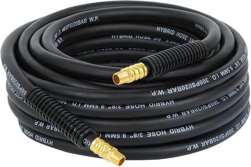 Air Hose 3/8-Inch by 50-Feet 300 PSI Heavy Duty, Lightweight, Hybrid with Brass Male Fittings, Bend Restrictors, Black in Saudi Arabia