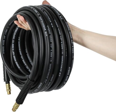 Air Hose 3/8-Inch by 50-Feet 300 PSI Heavy Duty, Lightweight, Hybrid with Brass Male Fittings, Bend Restrictors, Black in Saudi Arabia