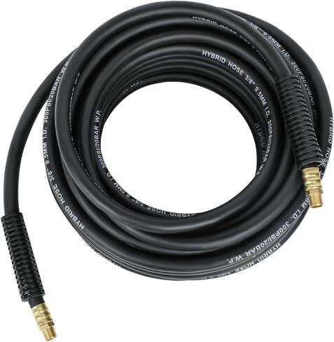 Air Hose 3/8-Inch by 50-Feet 300 PSI Heavy Duty, Lightweight, Hybrid with Brass Male Fittings, Bend Restrictors, Black in Saudi Arabia