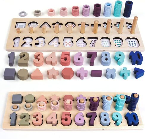 QZMTOY Counting Shape Stacker Wooden Count Sort Stacking Tower with Wood Colorful Number Shape Math Blocks for Kids Preschool Educational Toddlers Toy in Kuwait