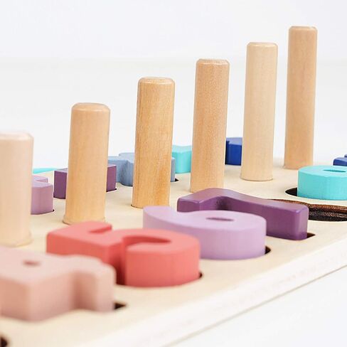 QZMTOY Counting Shape Stacker Wooden Count Sort Stacking Tower with Wood Colorful Number Shape Math Blocks for Kids Preschool Educational Toddlers Toy in Kuwait