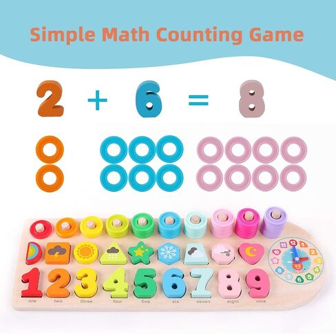 QZMTOY Counting Shape Stacker Wooden Count Sort Stacking Tower with Wood Colorful Number Shape Math Blocks for Kids Preschool Educational Toddlers Toy in Kuwait