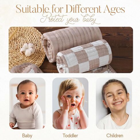 Ultra Soft Muslin Baby Towel Set 4-Piece - Muslin & Bamboo Viscose Blend, Ideal for Bath & Beach, Perfect for Baby Boys & Girls, (Coffee Checkered, 32x32 inches) in Kuwait