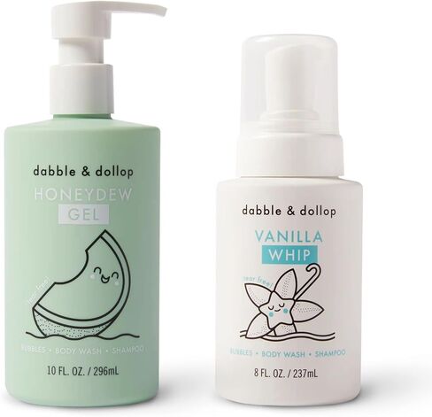 Dabble & Dollop Honeydew Melon + Vanilla Body Wash & Shampoo - 3 in 1 Natural Bubble Bath for Kids, USA-Made, Paraben & Sulfate Free, Vegan, Gluten-Free, Tear-Free (Pack of 2) in Kuwait