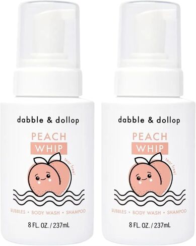 Dabble & Dollop Honeydew Melon + Vanilla Body Wash & Shampoo - 3 in 1 Natural Bubble Bath for Kids, USA-Made, Paraben & Sulfate Free, Vegan, Gluten-Free, Tear-Free (Pack of 2) in Kuwait