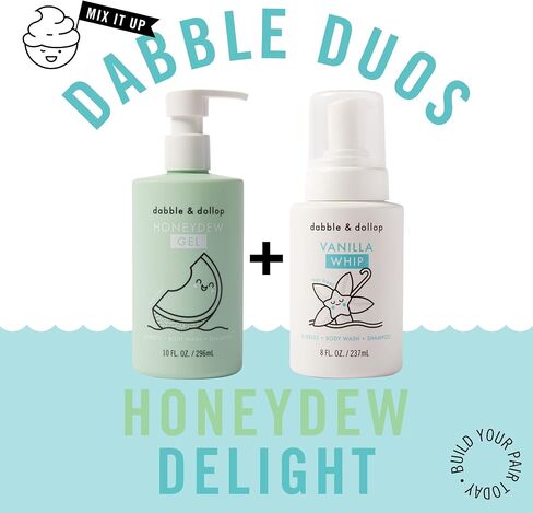Dabble & Dollop Honeydew Melon + Vanilla Body Wash & Shampoo - 3 in 1 Natural Bubble Bath for Kids, USA-Made, Paraben & Sulfate Free, Vegan, Gluten-Free, Tear-Free (Pack of 2) in Kuwait