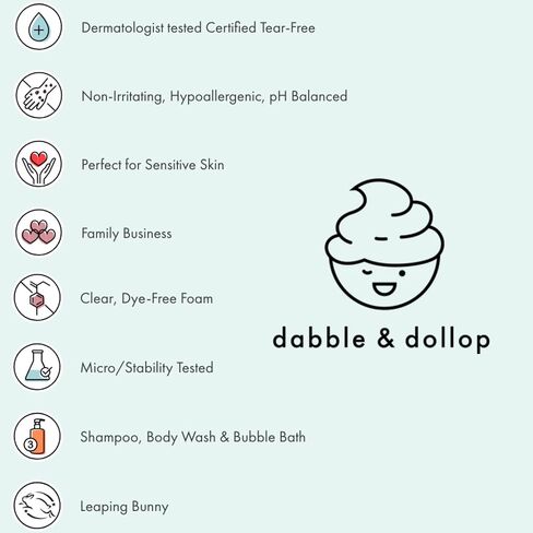 Dabble & Dollop Honeydew Melon + Vanilla Body Wash & Shampoo - 3 in 1 Natural Bubble Bath for Kids, USA-Made, Paraben & Sulfate Free, Vegan, Gluten-Free, Tear-Free (Pack of 2) in Kuwait