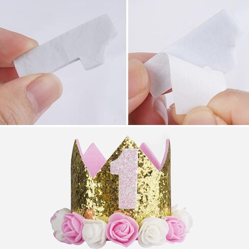 Baby Birthday Crown, Princess Crowns Tiara Girls Party Hat With Gold Glitter and Pink Roses for Birthday Party Decorations in Saudi Arabia