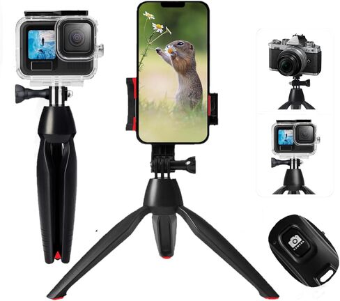 Phone Tripod Stand,Tripod for iPhone,Portable Mini Tripod with Wireless Remote and Rotate/Tilting Phone Holder for Video Recording/Vlogging,Tripod for Cellphone/Gopro and DSLR Camera (red in Saudi Arabia