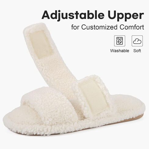 FamilyFairy Open Toe Slippers for Women Adjustable Memory Foam House Shoes Faux Fur Fuzzy Slide Sandals Non Slip Washable in Kuwait