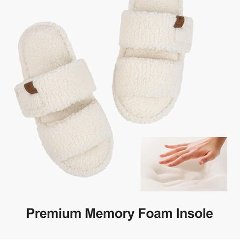 FamilyFairy Open Toe Slippers for Women Adjustable Memory Foam House Shoes Faux Fur Fuzzy Slide Sandals Non Slip Washable in Kuwait