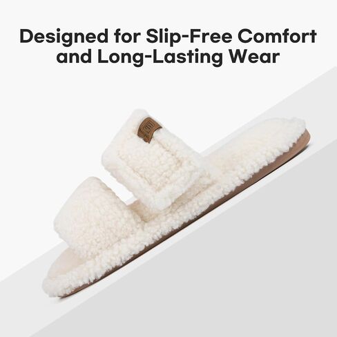 FamilyFairy Open Toe Slippers for Women Adjustable Memory Foam House Shoes Faux Fur Fuzzy Slide Sandals Non Slip Washable in Kuwait
