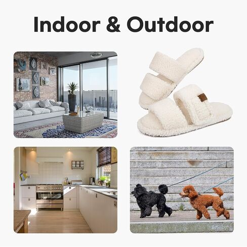 FamilyFairy Open Toe Slippers for Women Adjustable Memory Foam House Shoes Faux Fur Fuzzy Slide Sandals Non Slip Washable in Kuwait