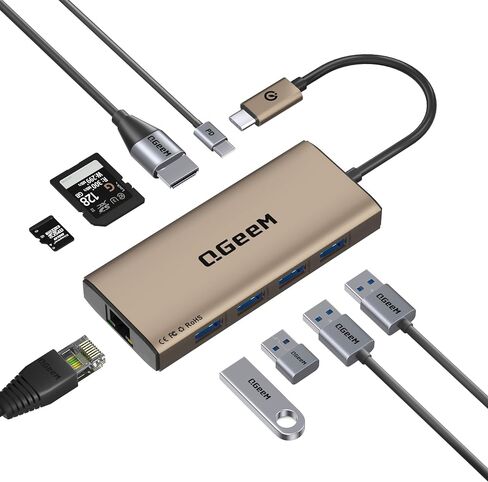 QGeeM USB C Hub Ethernet,9-in-1 Docking Station with 4K HDMI,Card Reader,100W PD, USB 3.0/2.0, Gigabit Ethernet,USB C Dock Compatible with iPhone 15/Mac Book/Dell/HP/Steam Deck and More-Classic Gray in Saudi Arabia
