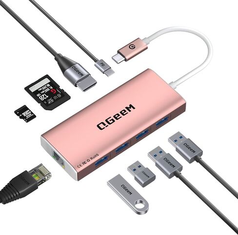QGeeM USB C Hub Ethernet,9-in-1 Docking Station with 4K HDMI,Card Reader,100W PD, USB 3.0/2.0, Gigabit Ethernet,USB C Dock Compatible with iPhone 15/Mac Book/Dell/HP/Steam Deck and More-Classic Gray in Saudi Arabia